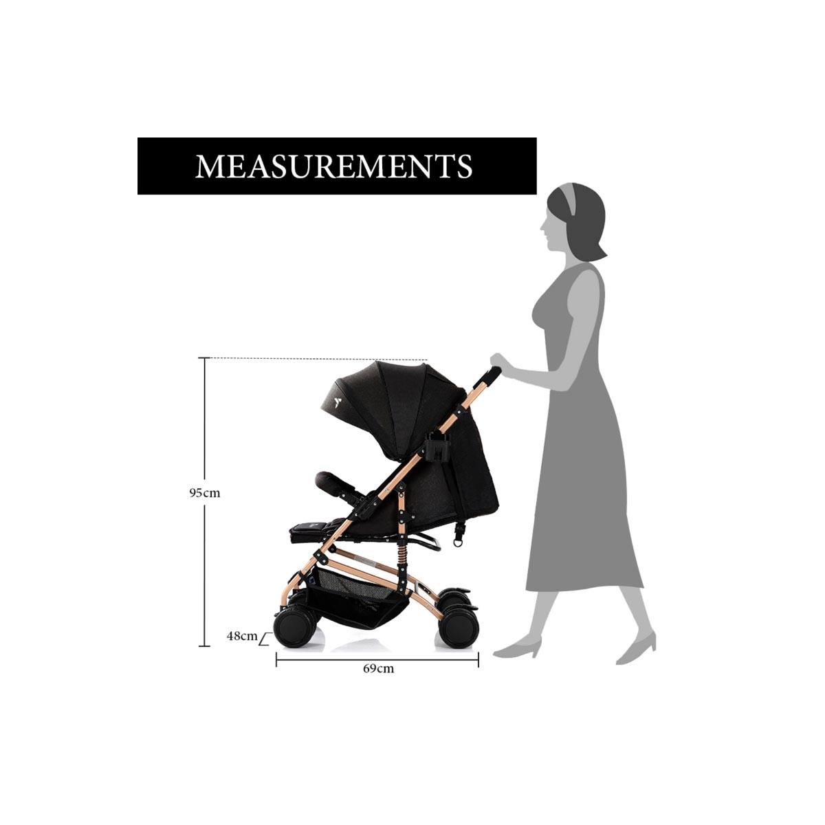 عربة أطفال تيكنوم سوداء قابلة للعكس مع حقيبة حفاضات إيس للأطفال الصغار، من عمر 0 إلى سنتين