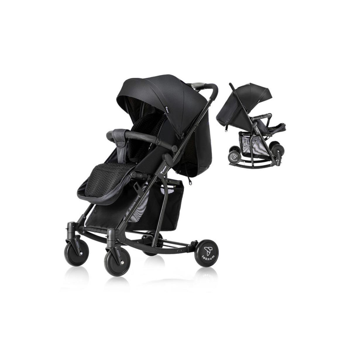 عربة أطفال هزازة سوداء من تيكنوم، للأطفال من عمر 0-2 سنوات