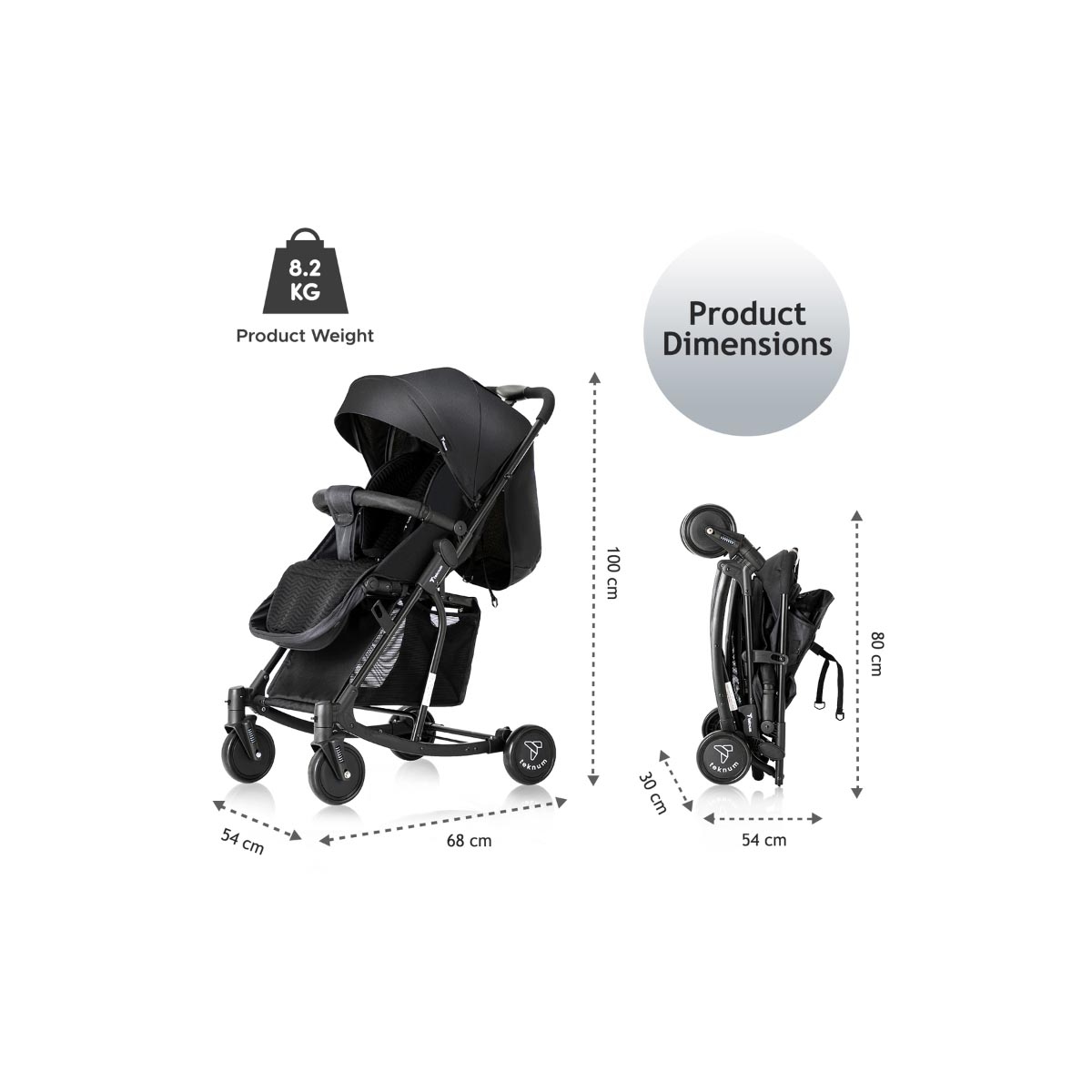 عربة أطفال هزازة سوداء من تيكنوم، للأطفال من عمر 0-2 سنوات