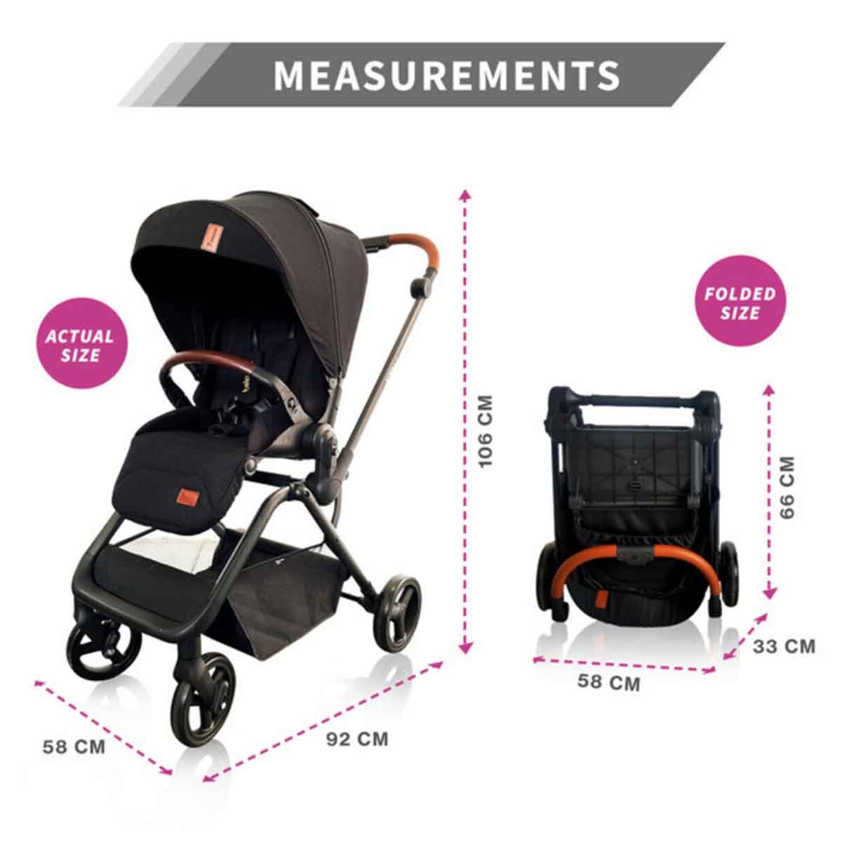 Teknum Black Stroll-1 Reversible Travel Stroller Toddler, 0-2 Years