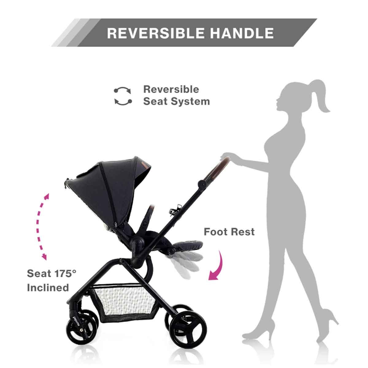 Teknum Black Stroll-1 Reversible Travel Stroller Toddler, 0-2 Years