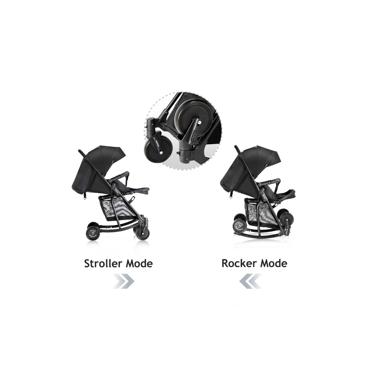 عربة أطفال تيكنوم سوداء مع كرسي هزاز وحقيبة حمل حفاضات زرقاء أنيقة للأطفال الصغار، من عمر 0 إلى سنتين