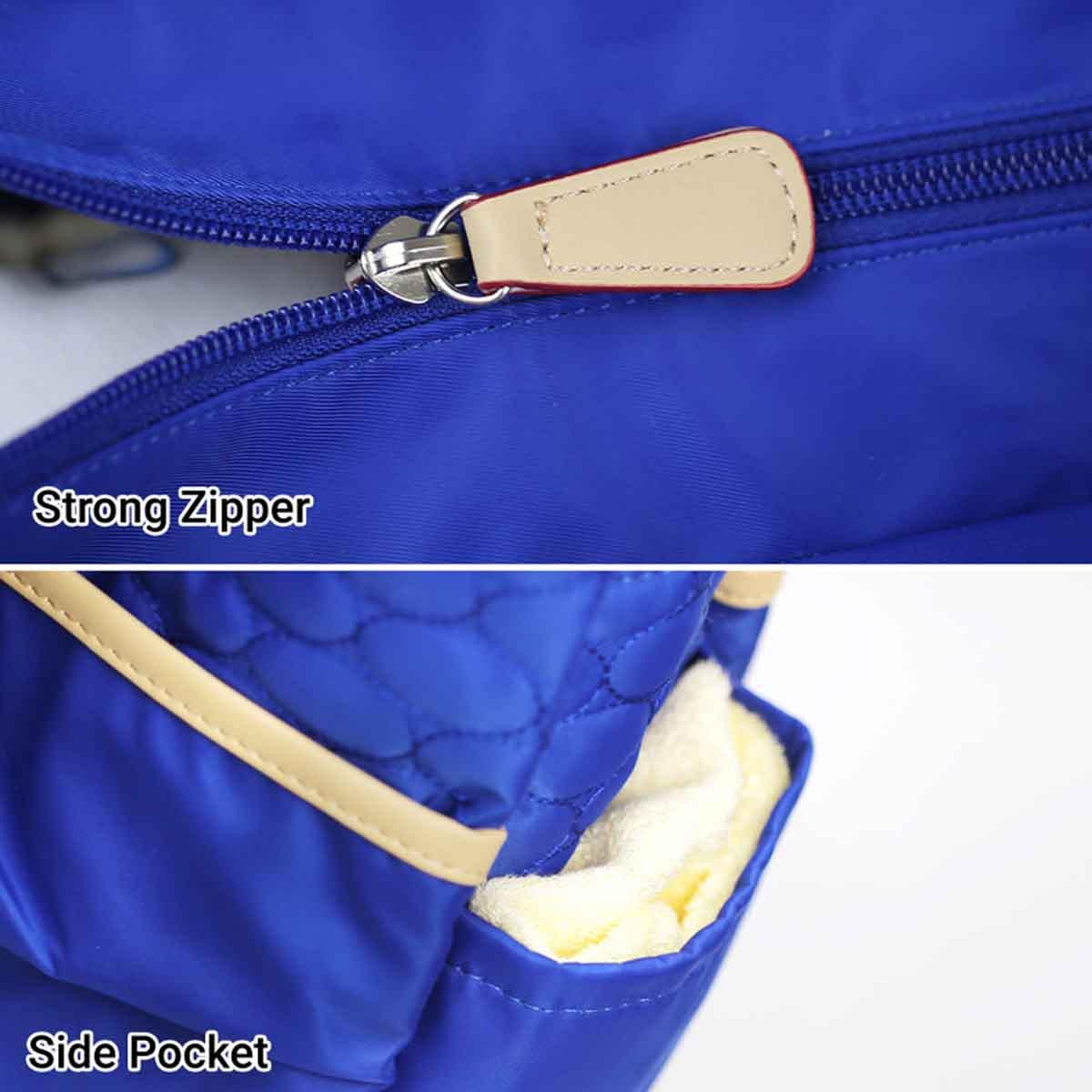 عربة أطفال تيكنوم سوداء مع كرسي هزاز وحقيبة حمل حفاضات زرقاء أنيقة للأطفال الصغار، من عمر 0 إلى سنتين