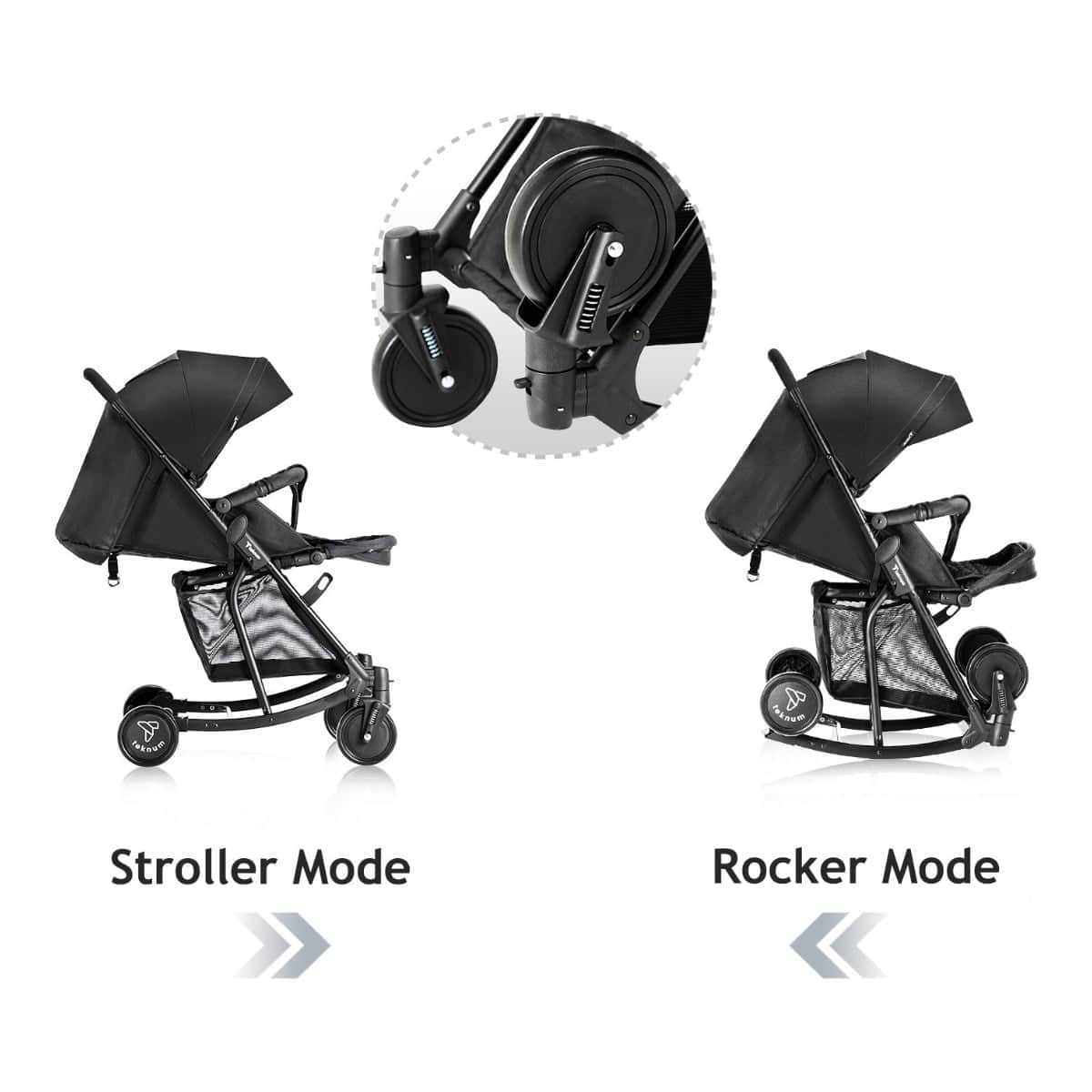 Teknum Black Stroller with Rocker & Orange Diaper Tote Bag Set