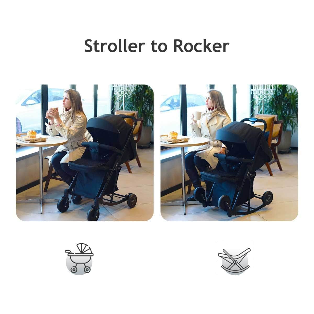 Teknum Black Stroller with Rocker & Orange Diaper Tote Bag Set