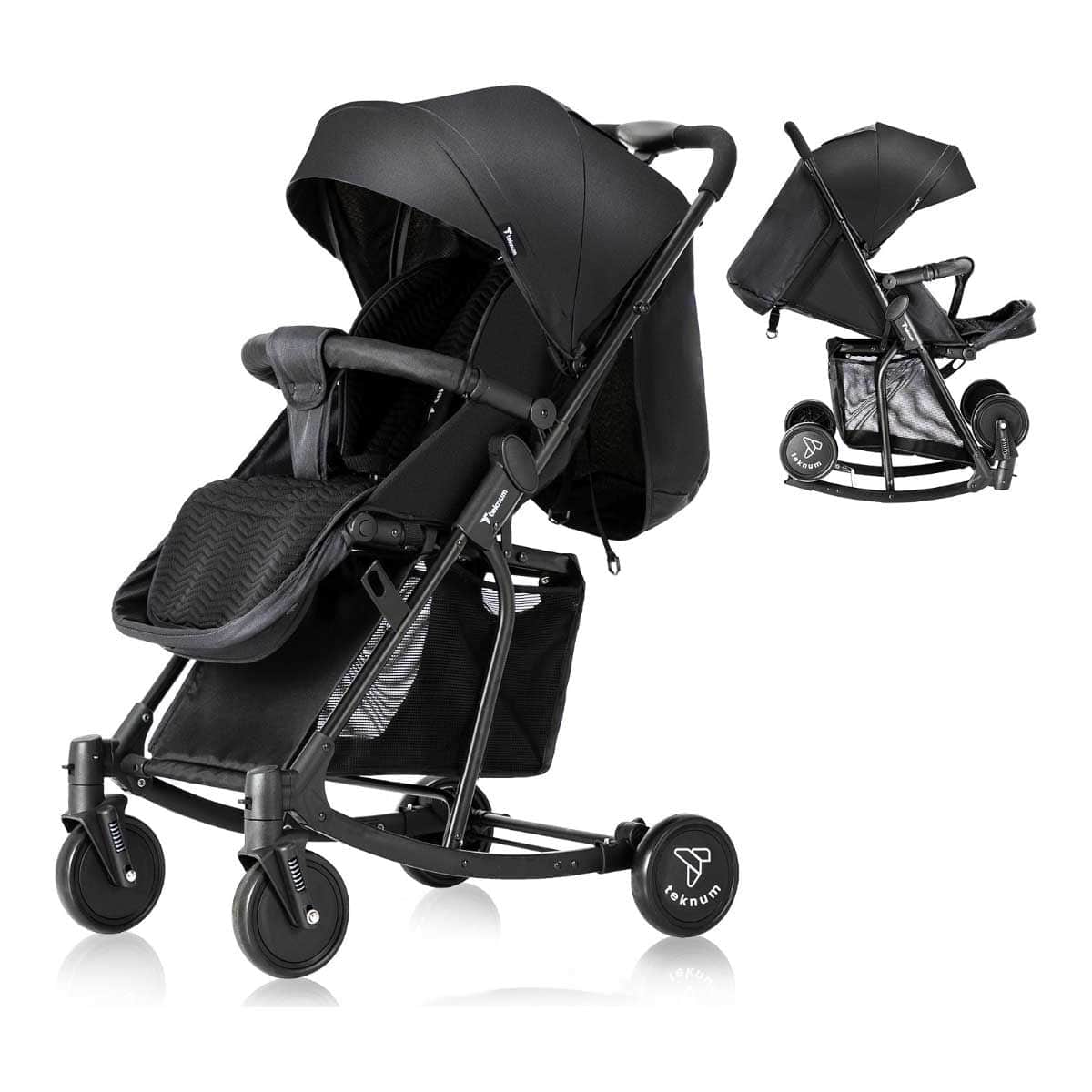 Teknum Black Stroller with Rocker & Orange Diaper Tote Bag Set