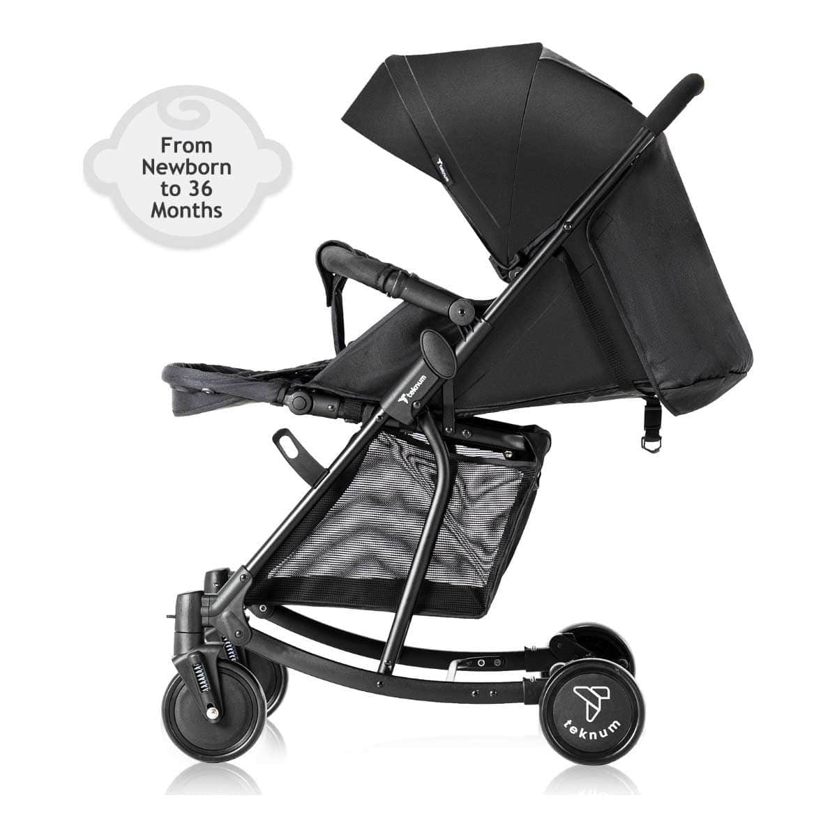 Teknum Black Stroller with Rocker & Orange Diaper Tote Bag Set