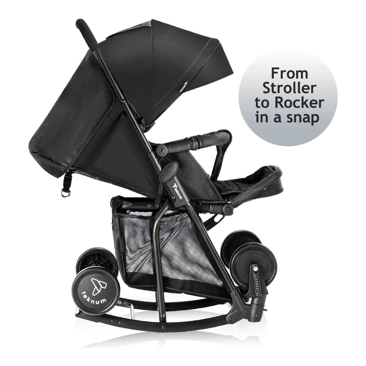 Teknum Black Stroller with Rocker & Orange Diaper Tote Bag Set