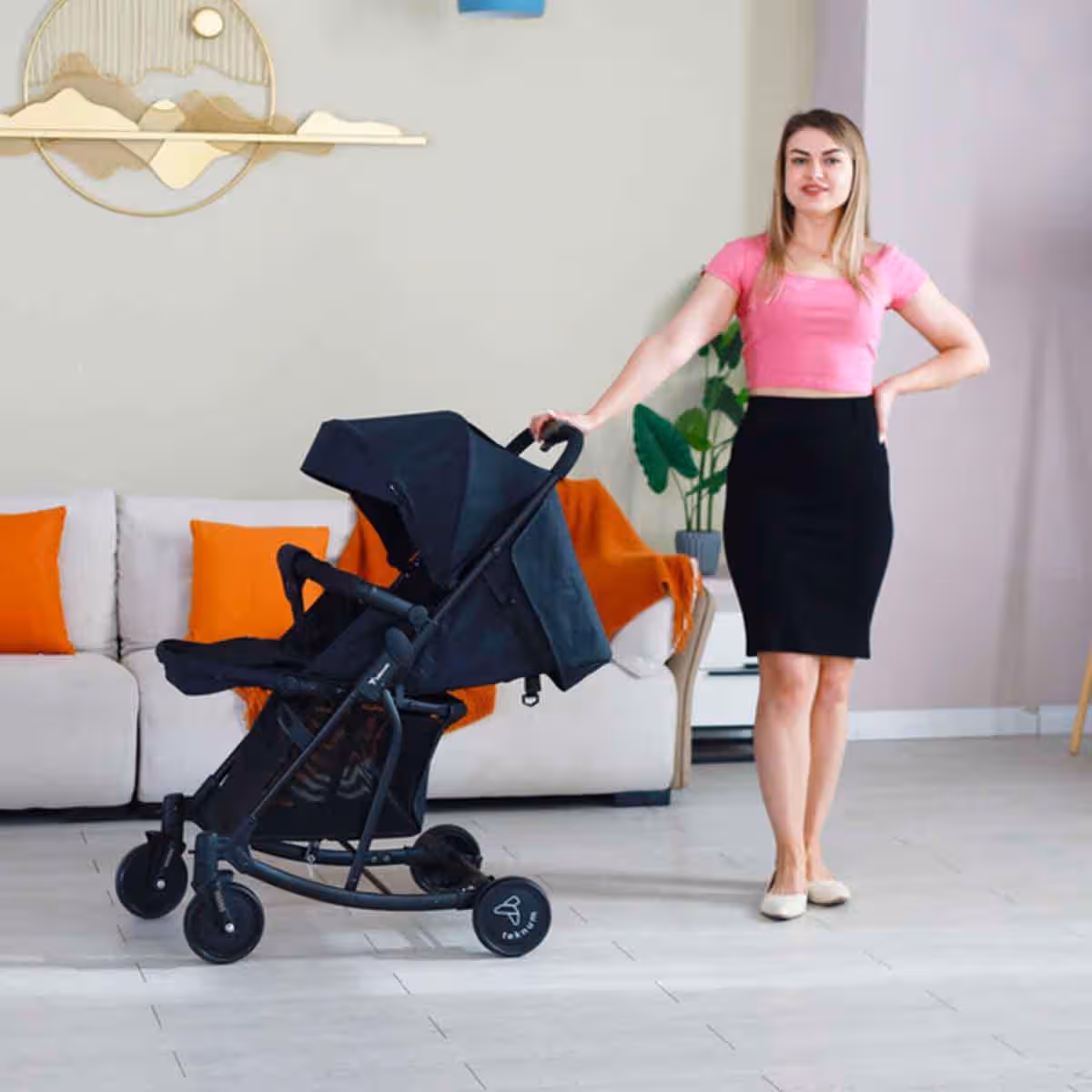 Teknum Black Stroller with Rocker & Red Fashion Diaper Tote Bag Toddler, 0-2 Years
