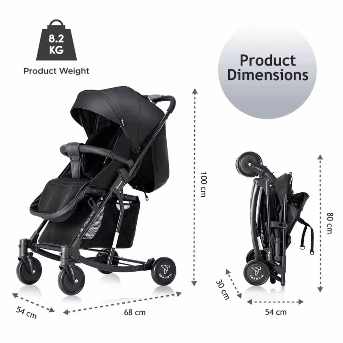 Teknum Black Stroller with Rocker & Red Fashion Diaper Tote Bag Toddler, 0-2 Years