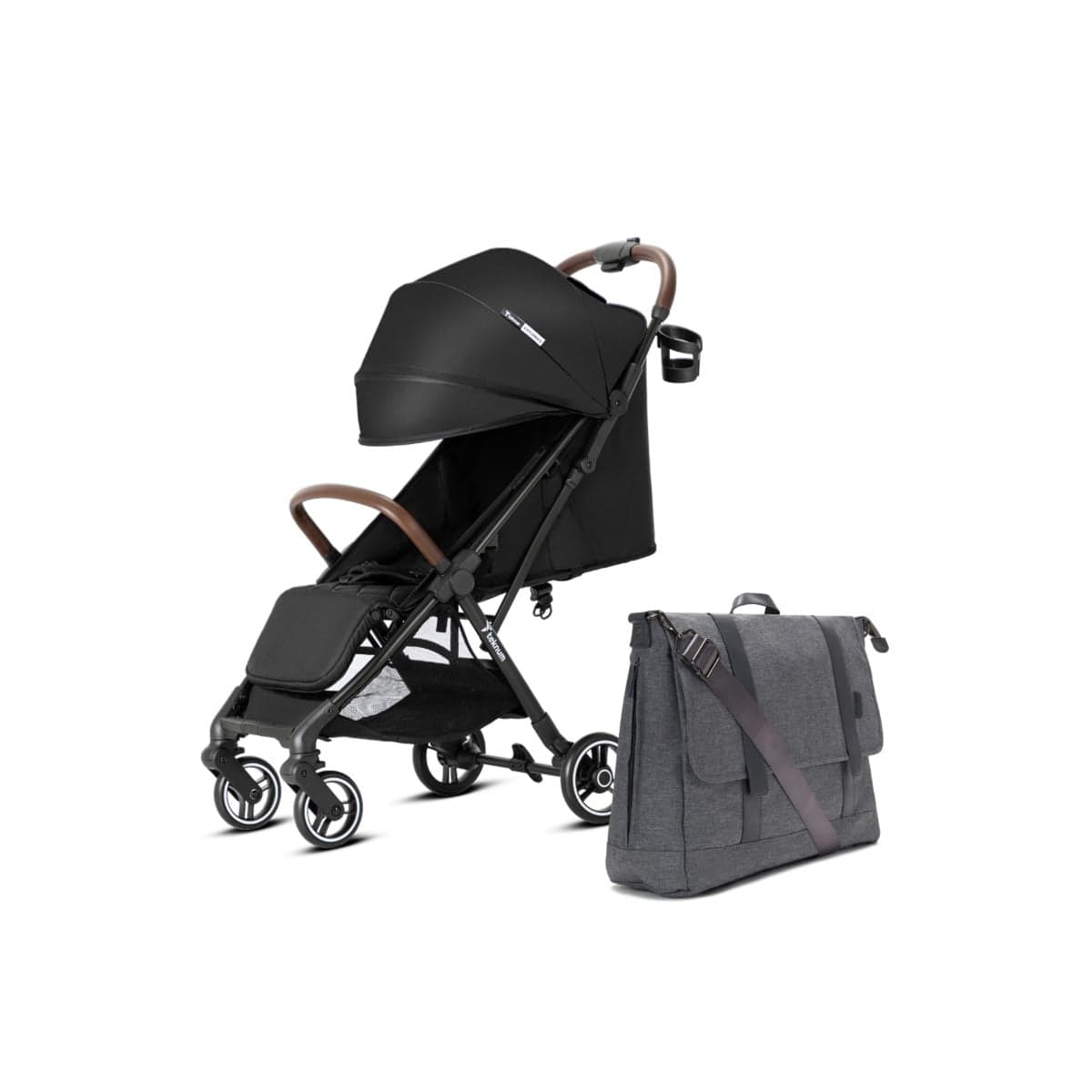 Teknum Black Travel Explorer 2 Auto Fold Stroller with Dad's Diaper Hand Bag Toddler, 0-2 Years