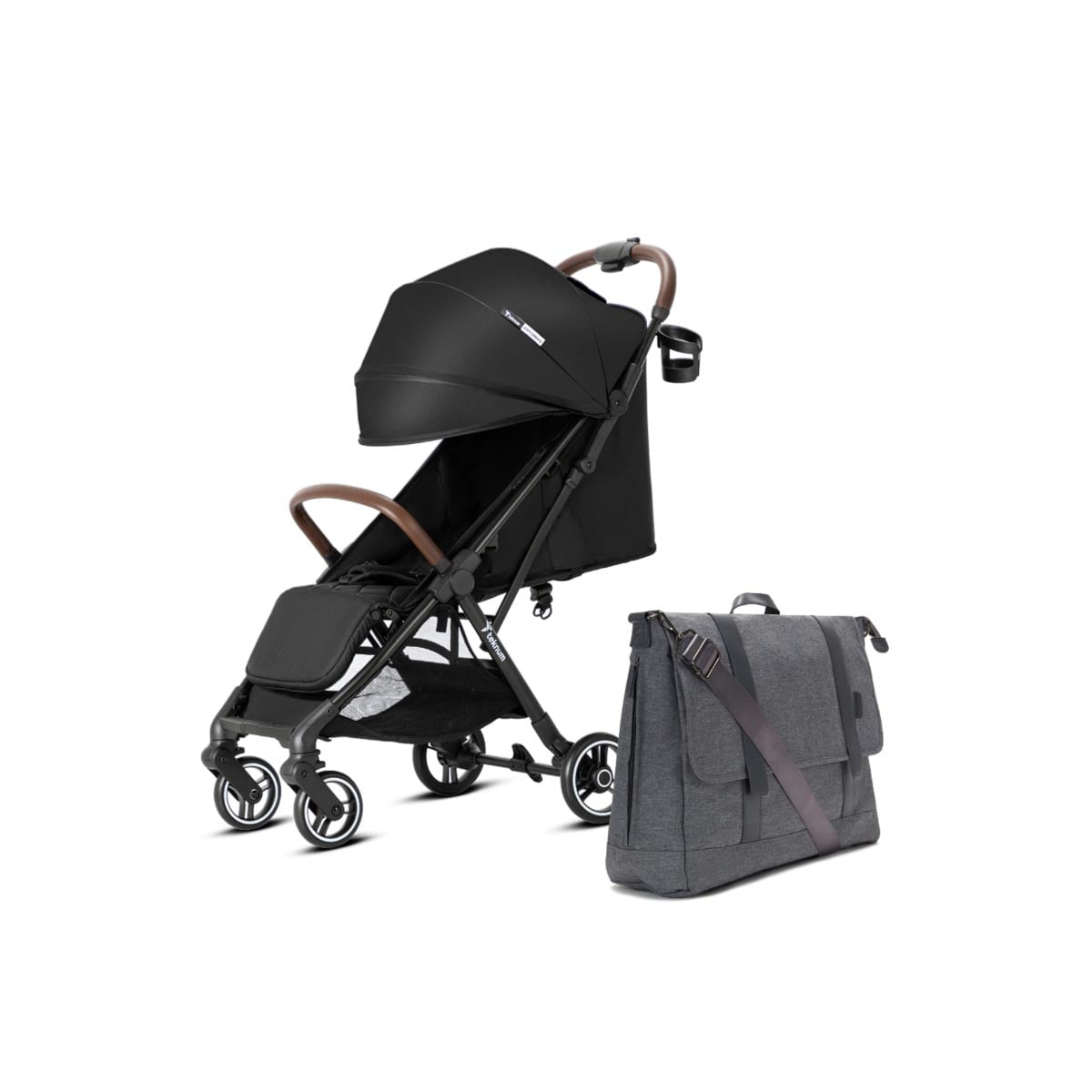 Teknum Black Travel Explorer 2 Auto Fold Stroller with Dad's Diaper Hand Bag Toddler, 0-2 Years