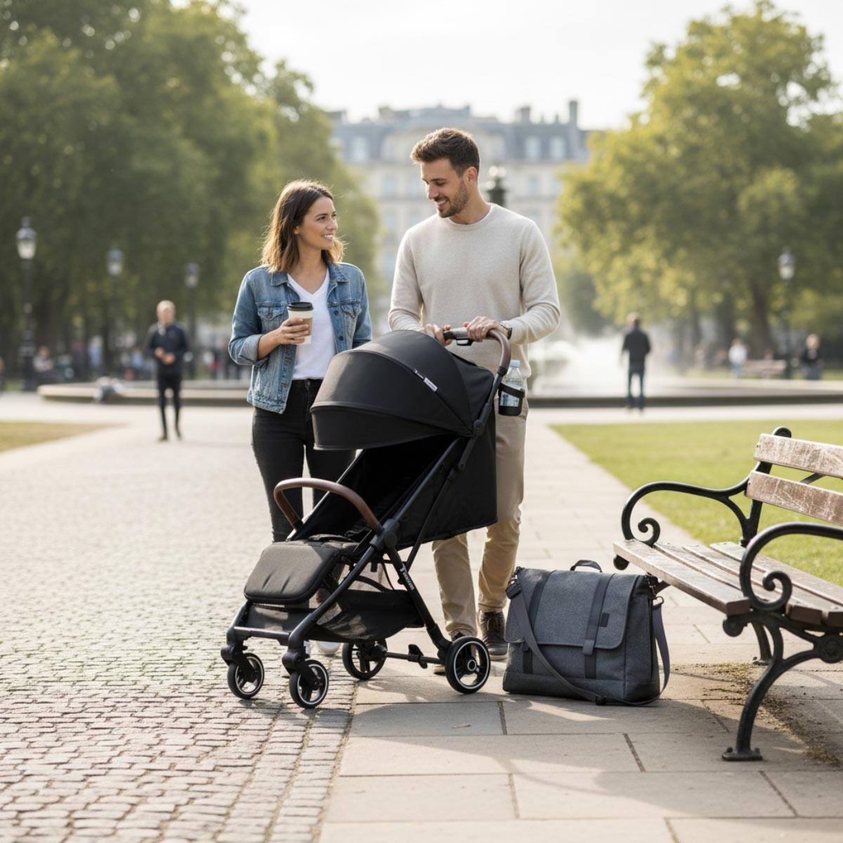 عربة أطفال تيكنوم بلاك ترافل إكسبلورر 2 قابلة للطي تلقائيًا مع حقيبة يدوية لحفاضات الأطفال، للأطفال من عمر 0-2 سنوات