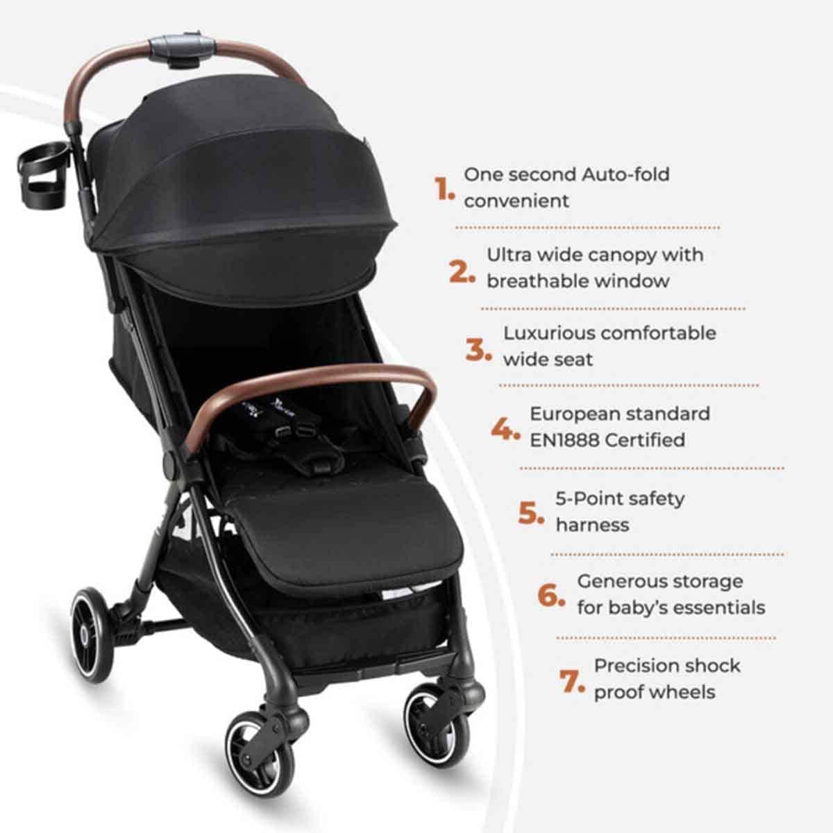 Teknum Black Travel Explorer 2 AutoFold Stroller Toddler, 0-2 Years