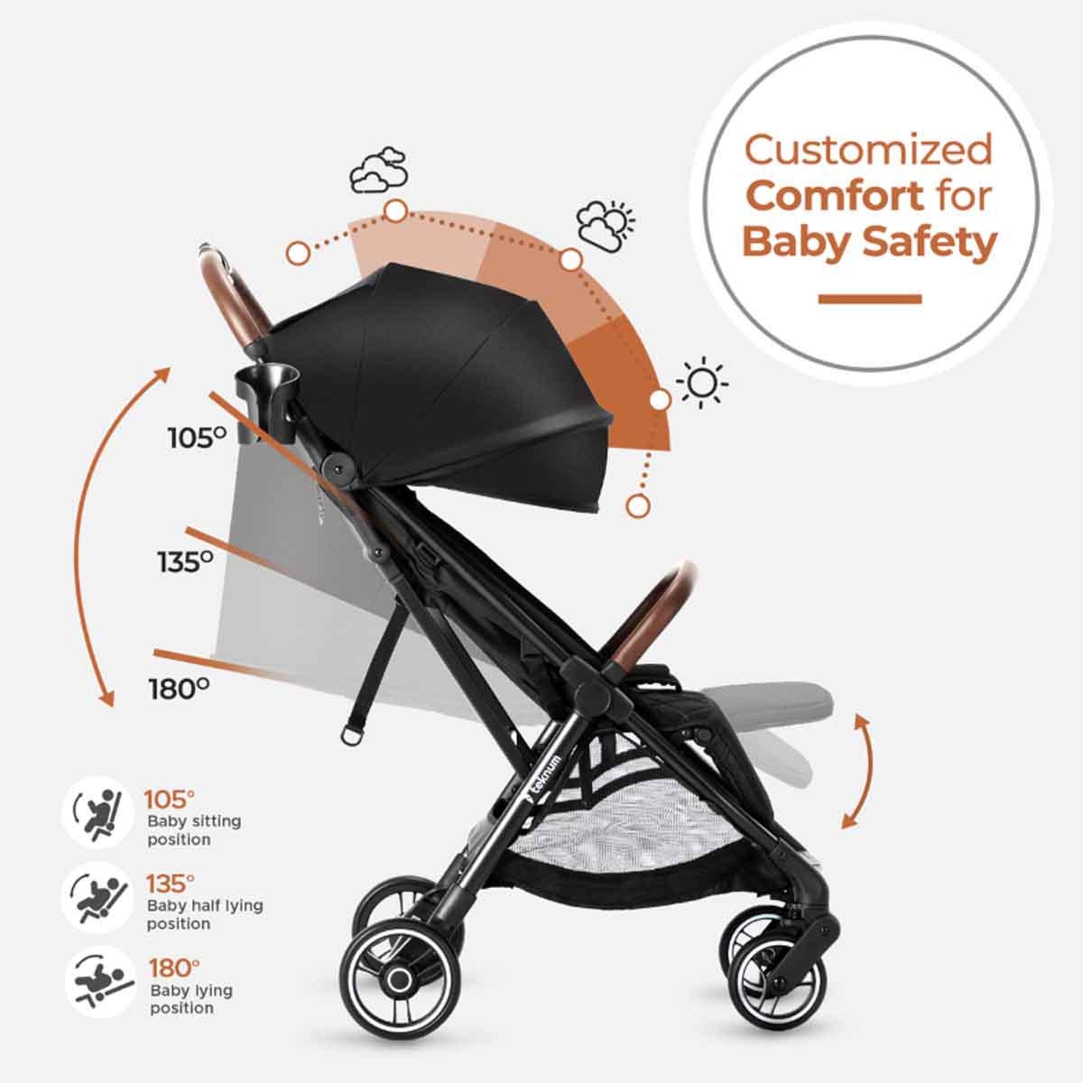 عربة أطفال تيكنوم بلاك ترافل إكسبلورر 2 قابلة للطي التلقائي، للأطفال من عمر 0-2 سنوات