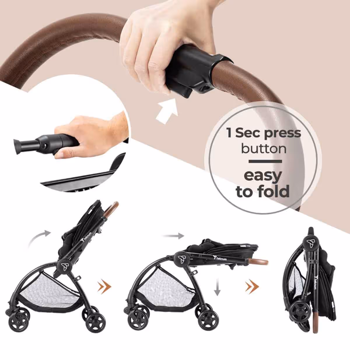 Teknum Black Travel Stroll 2 Stroller Toddler, 0-2 Years