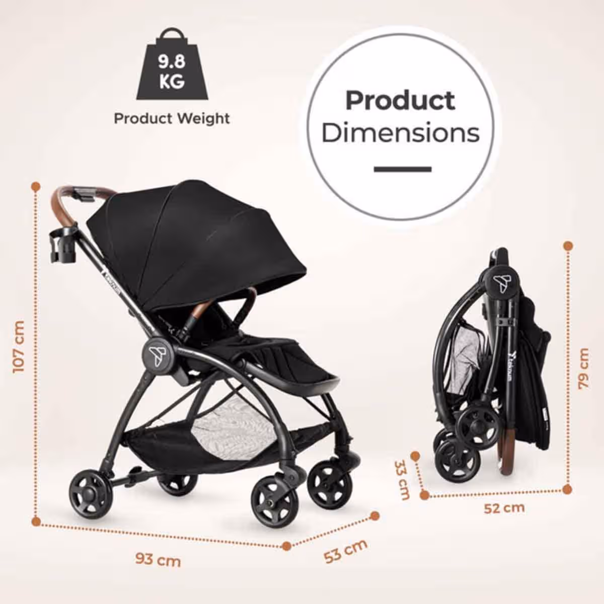 Teknum Black Travel Stroll 2 Stroller Toddler, 0-2 Years
