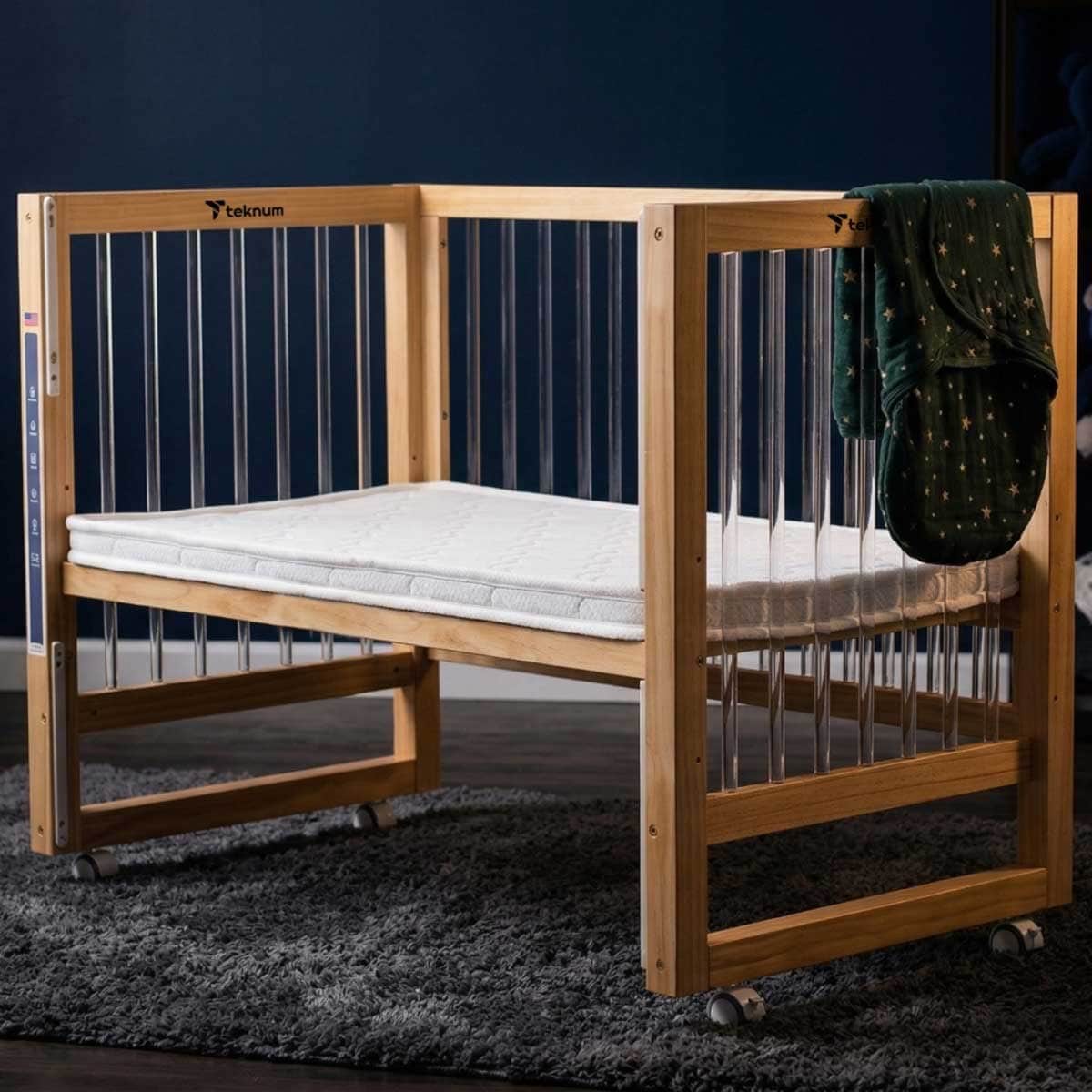 Teknum Brown Prism 4-in-1 Acrylic Convertible Crib with Mattress