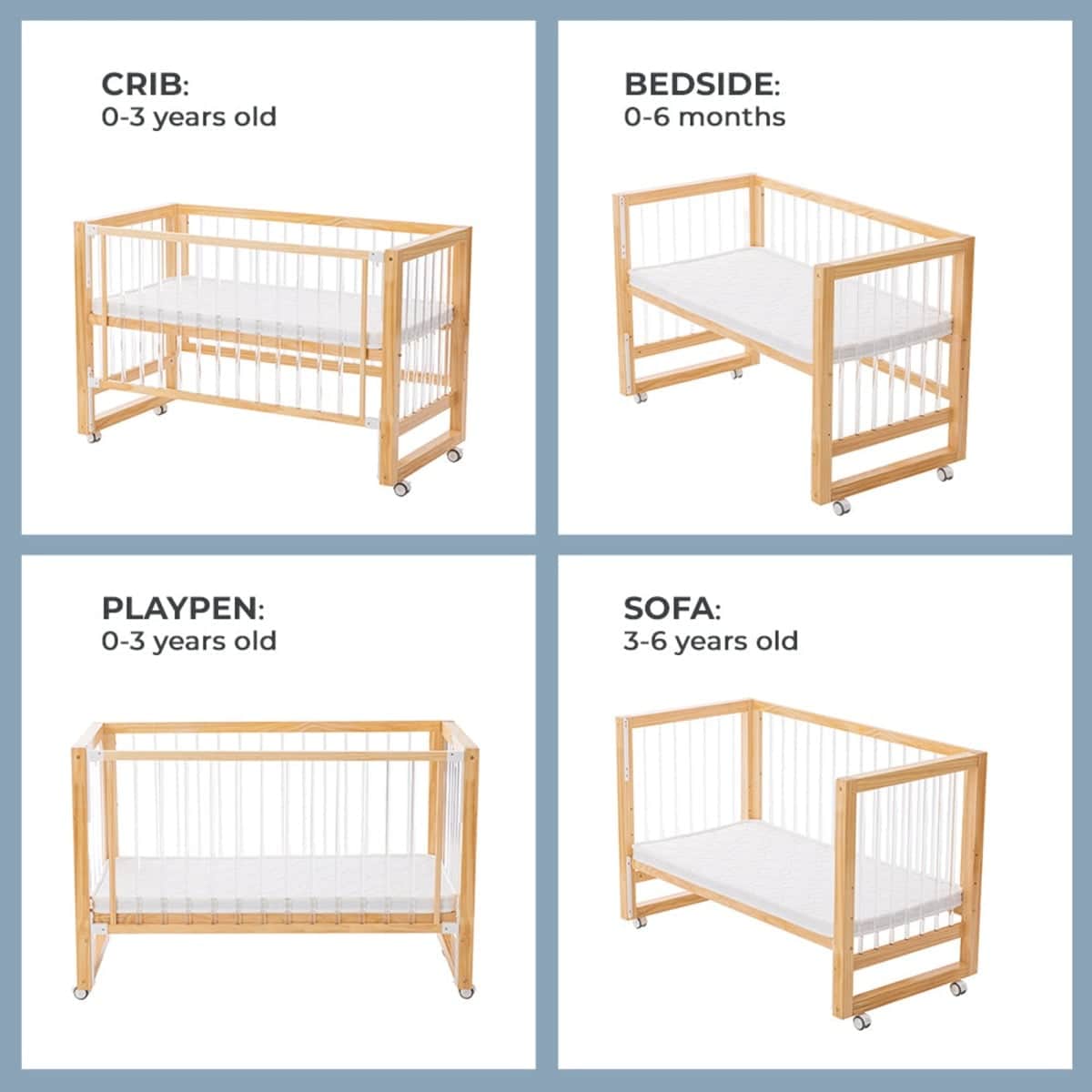 Teknum Brown Prism 4-in-1 Acrylic Convertible Crib with Mattress