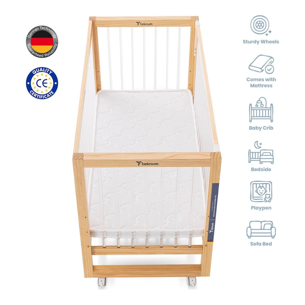 Teknum Brown Prism 4-in-1 Acrylic Convertible Crib with Mattress