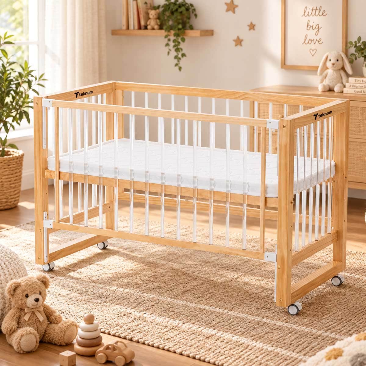 Teknum Brown Prism 4-in-1 Acrylic Convertible Crib with Mattress