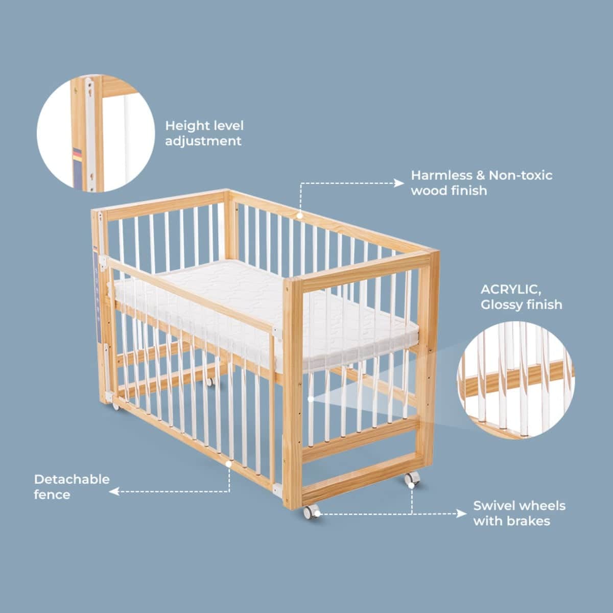 Teknum Brown Prism 4-in-1 Acrylic Convertible Crib with Mattress