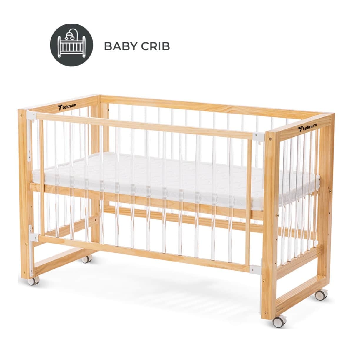 Teknum Brown Prism 4-in-1 Acrylic Convertible Crib with Mattress