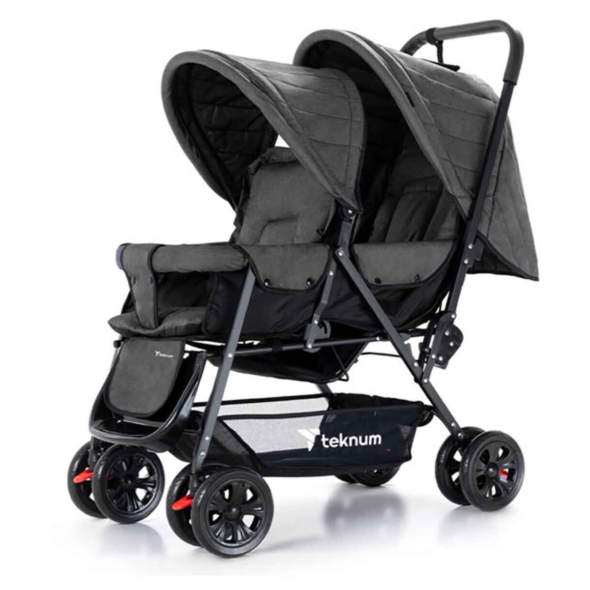 تيكنوم عربة أطفال مزدوجة رمادي غامق للأطفال، 0-2 سنة