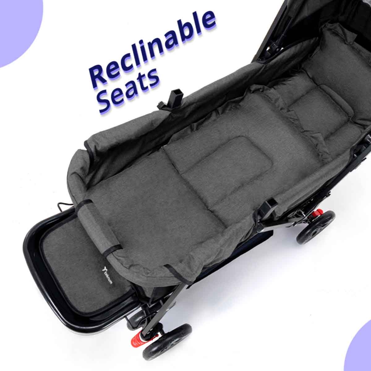 Teknum Dark Grey Double Baby Stroller Toddler, 0-2 Years