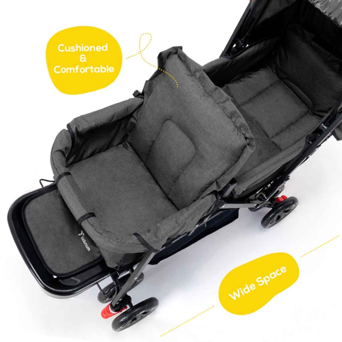 Teknum Dark Grey Double Baby Stroller Toddler, 0-2 Years
