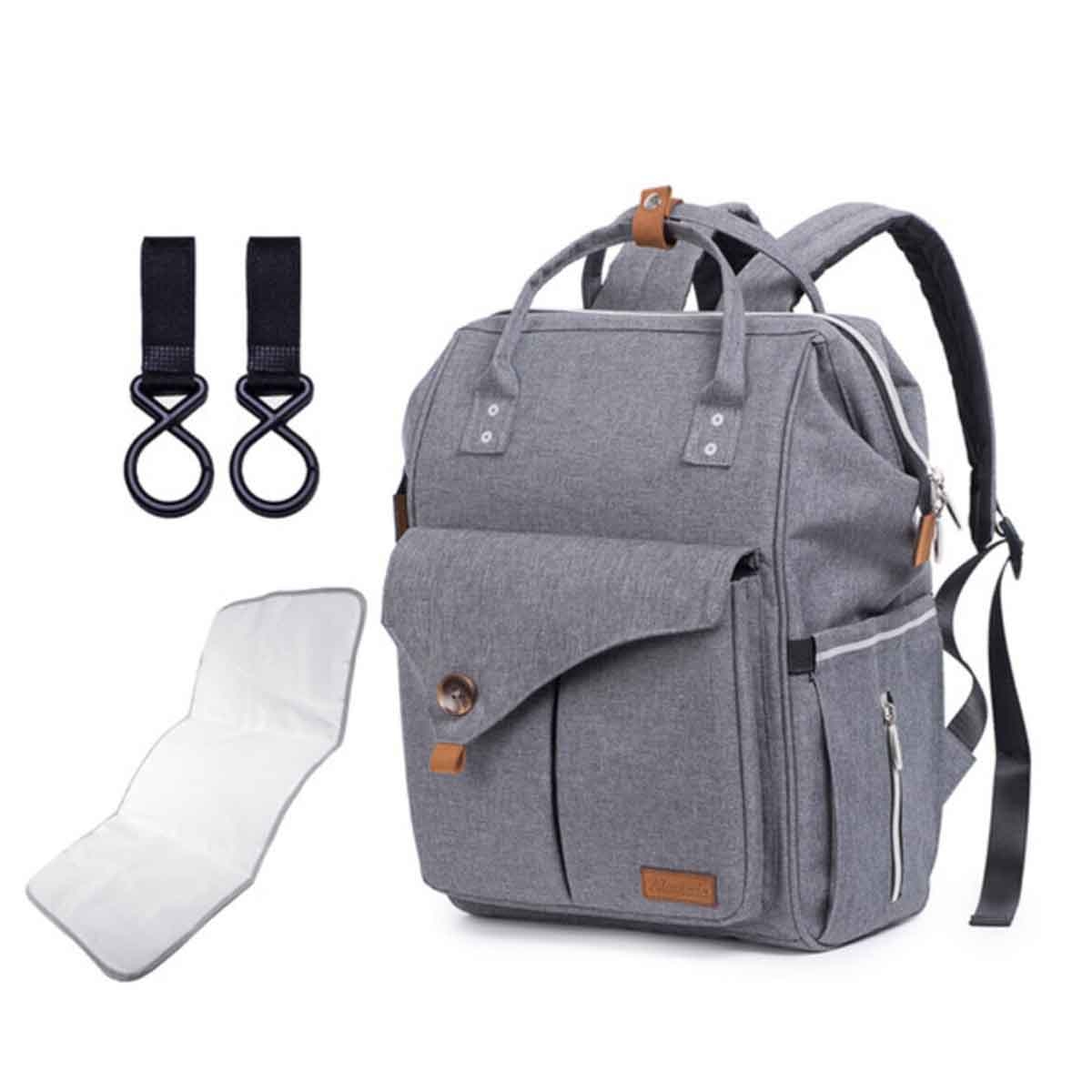 Teknum Dark Grey Double Stroller with Diaper Backpack Set Toddler, 0-2 Years