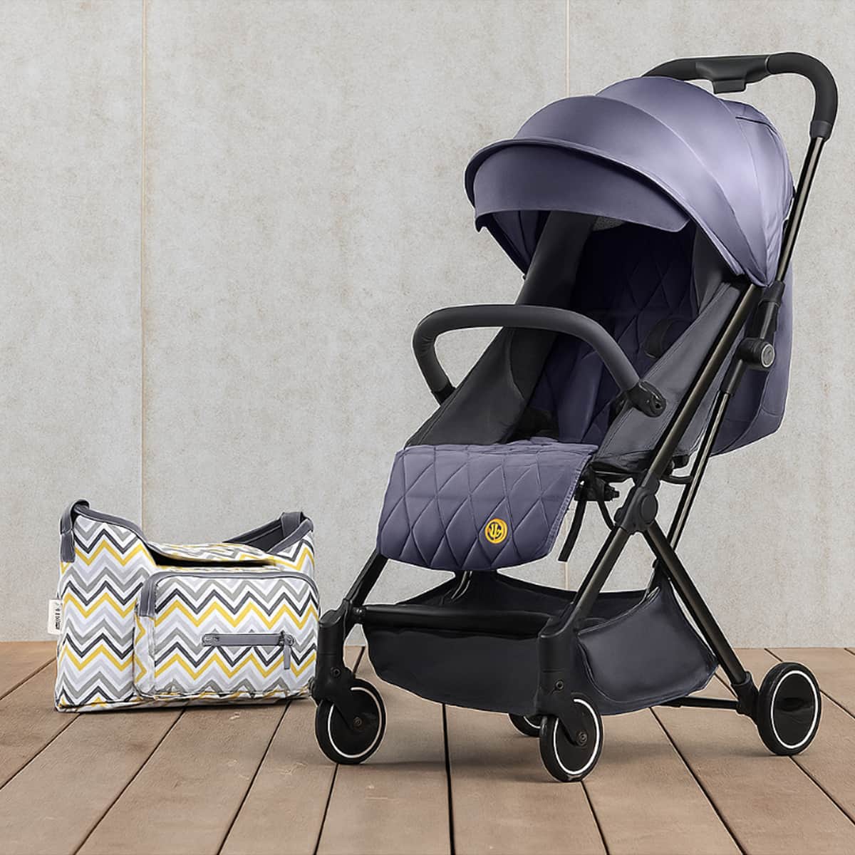 Teknum Dark Grey Travel Lite Stroller with Sunveno Yellow Wave Organizer Toddler, 0-2 Years