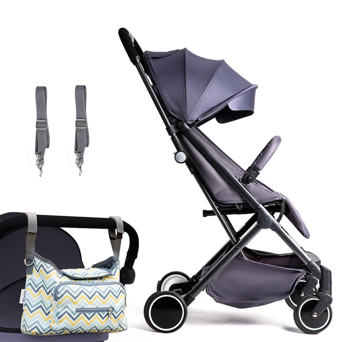 Teknum Dark Grey Travel Lite Stroller with Sunveno Yellow Wave Organizer Toddler, 0-2 Years