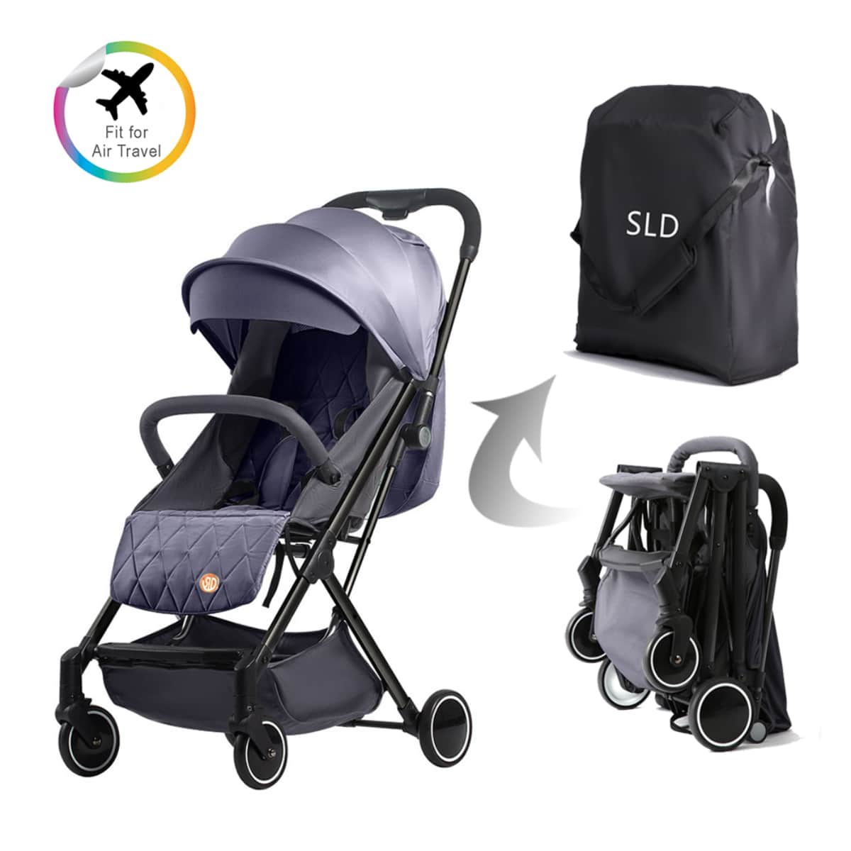 Teknum Dark Grey Travel Lite Stroller with Sunveno Yellow Wave Organizer Toddler, 0-2 Years