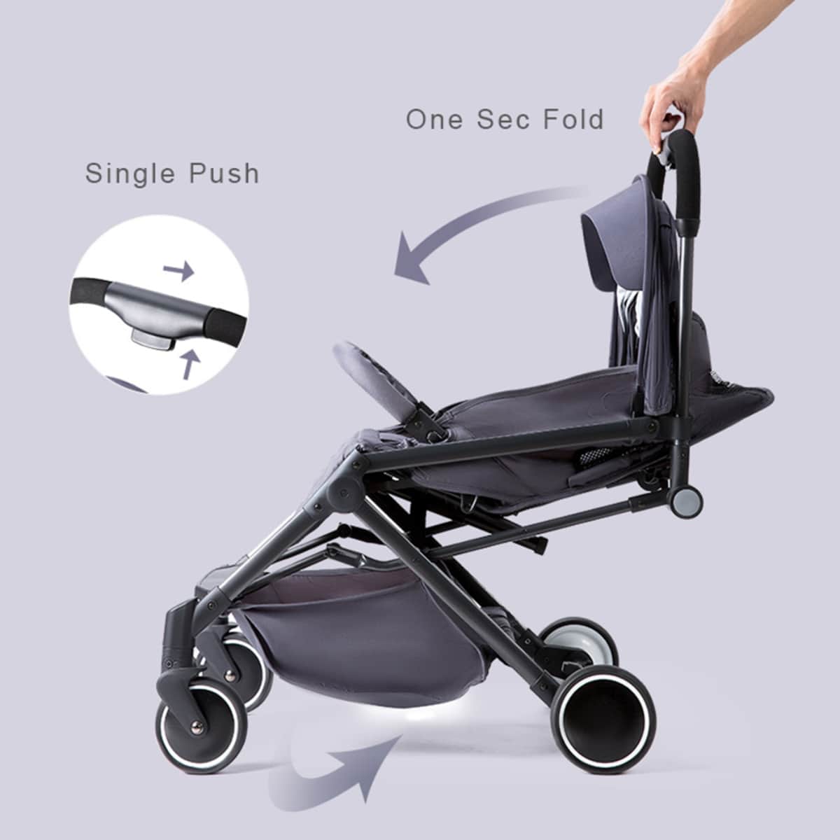 Teknum Dark Grey Travel Lite Stroller with Sunveno Yellow Wave Organizer Toddler, 0-2 Years