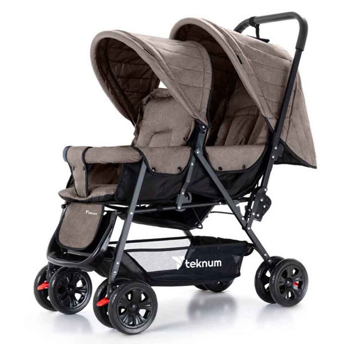 تيكنوم عربة أطفال مزدوجة باللون الكاكي للأطفال 0-2 سنوات