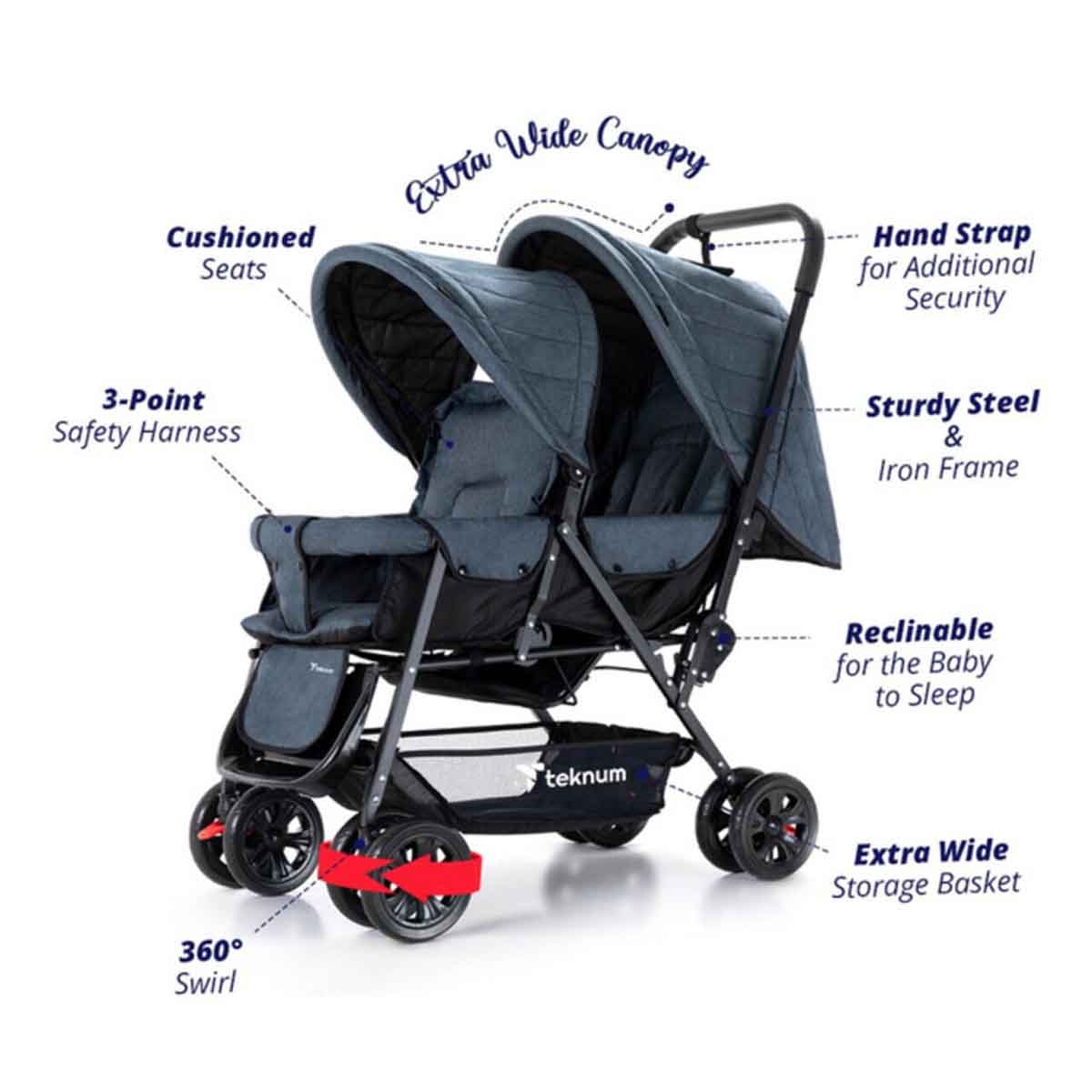 تيكنوم عربة أطفال مزدوجة للأطفال، 0-2 سنة