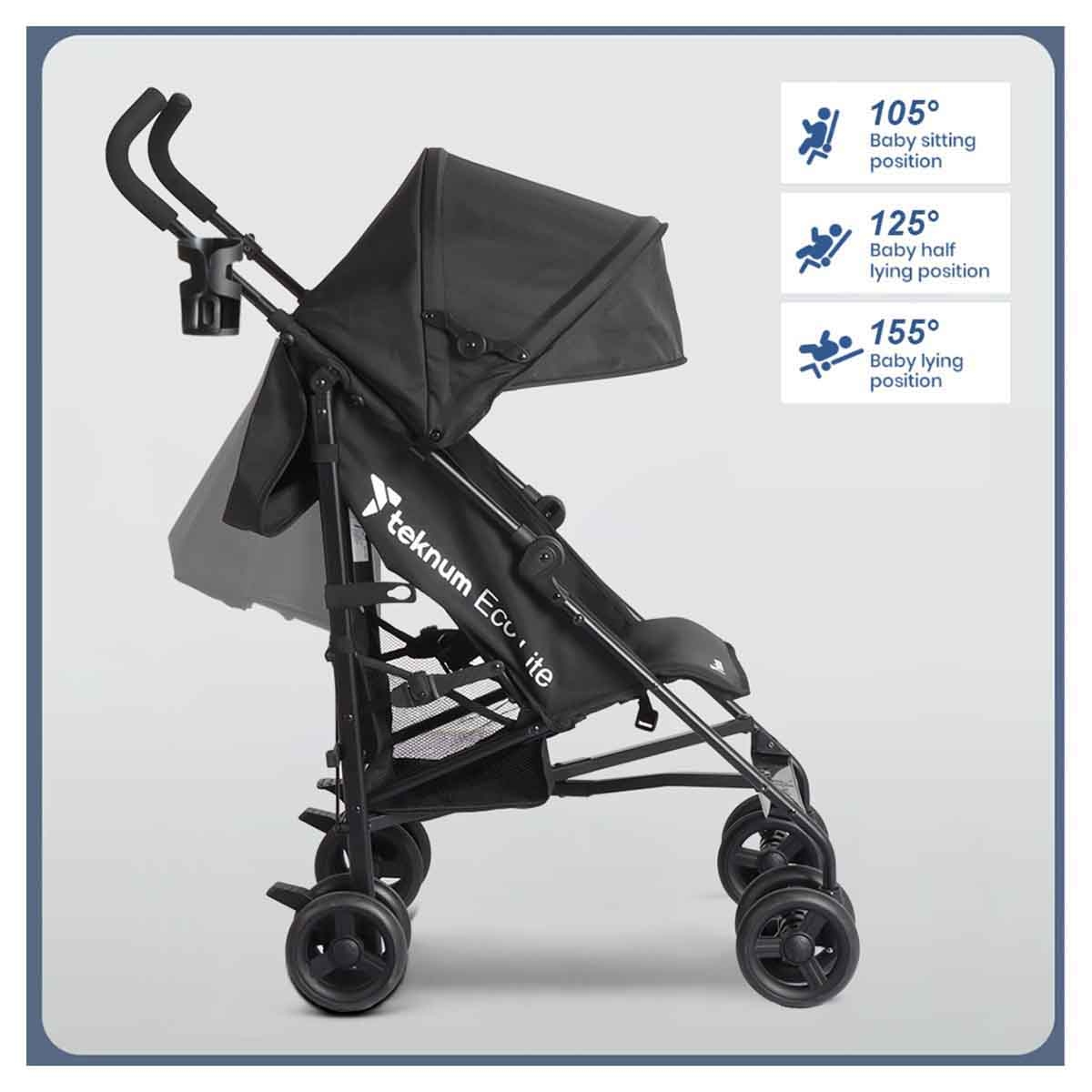 Teknum Black Eco-Lite 2 Stroller with Cup holder Toddler, 0-2 Years