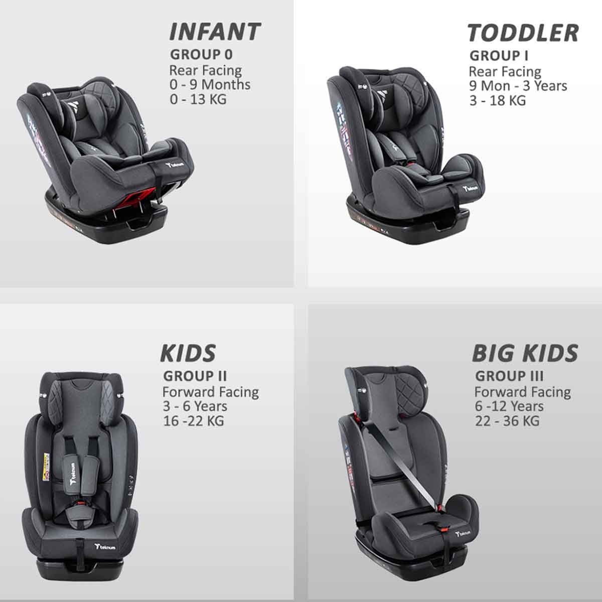 Teknum Grey Evolve 2 Car Seat Toddler, 0-2 Years