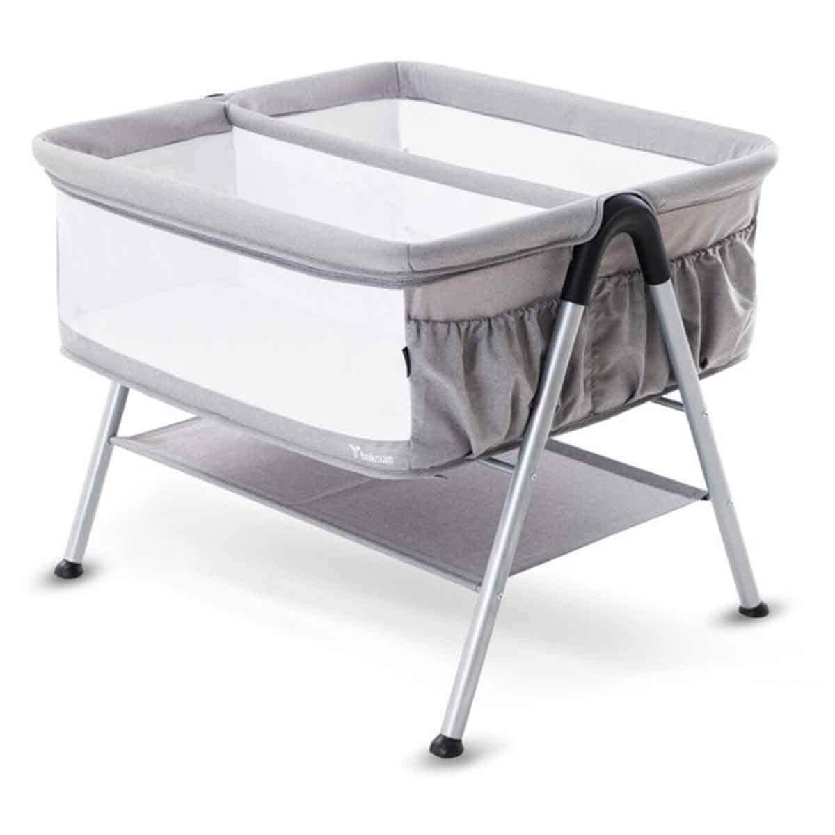 Teknum Fellow 2 Grey Twin Bedside Crib Bassinet Toddler, 0-2 Years