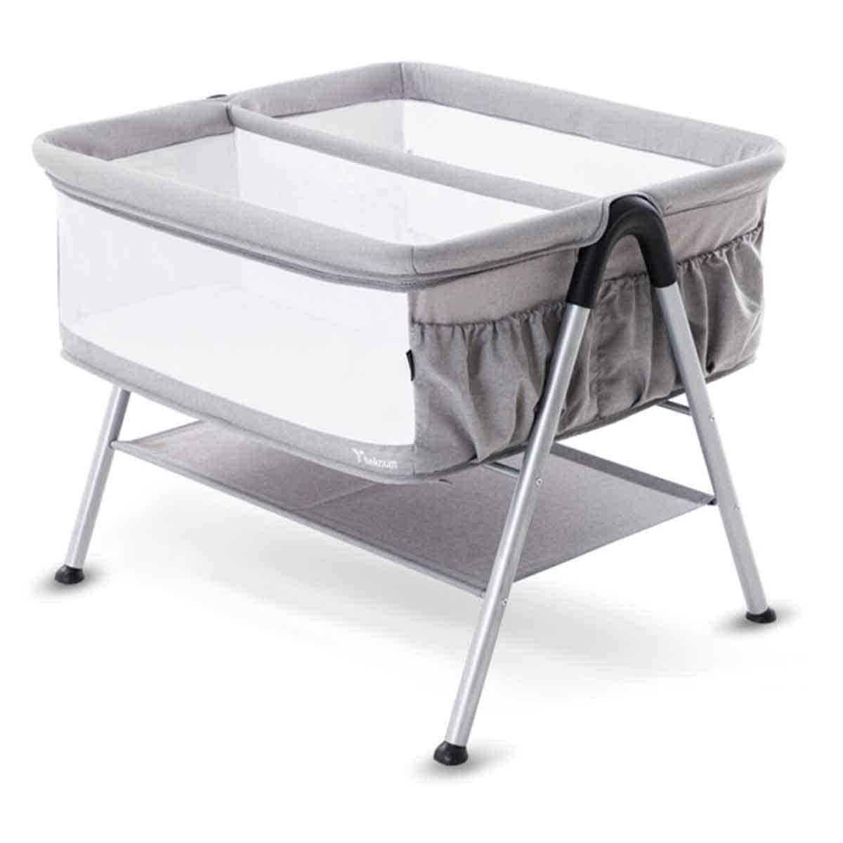 Teknum Fellow 2 Grey Twin Bedside Crib Bassinet Toddler, 0-2 Years