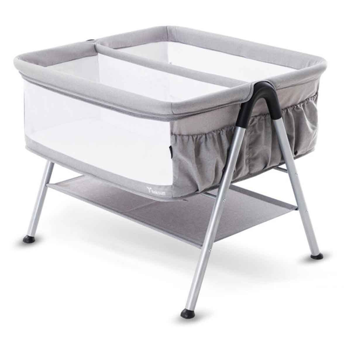 Teknum Fellow 2 Grey Twin Bedside Crib Bassinet Toddler, 0-2 Years