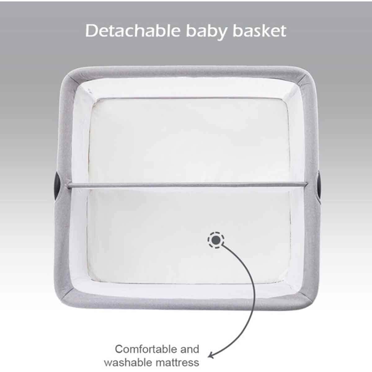 Teknum Fellow 2 Grey Twin Bedside Crib Bassinet Toddler, 0-2 Years