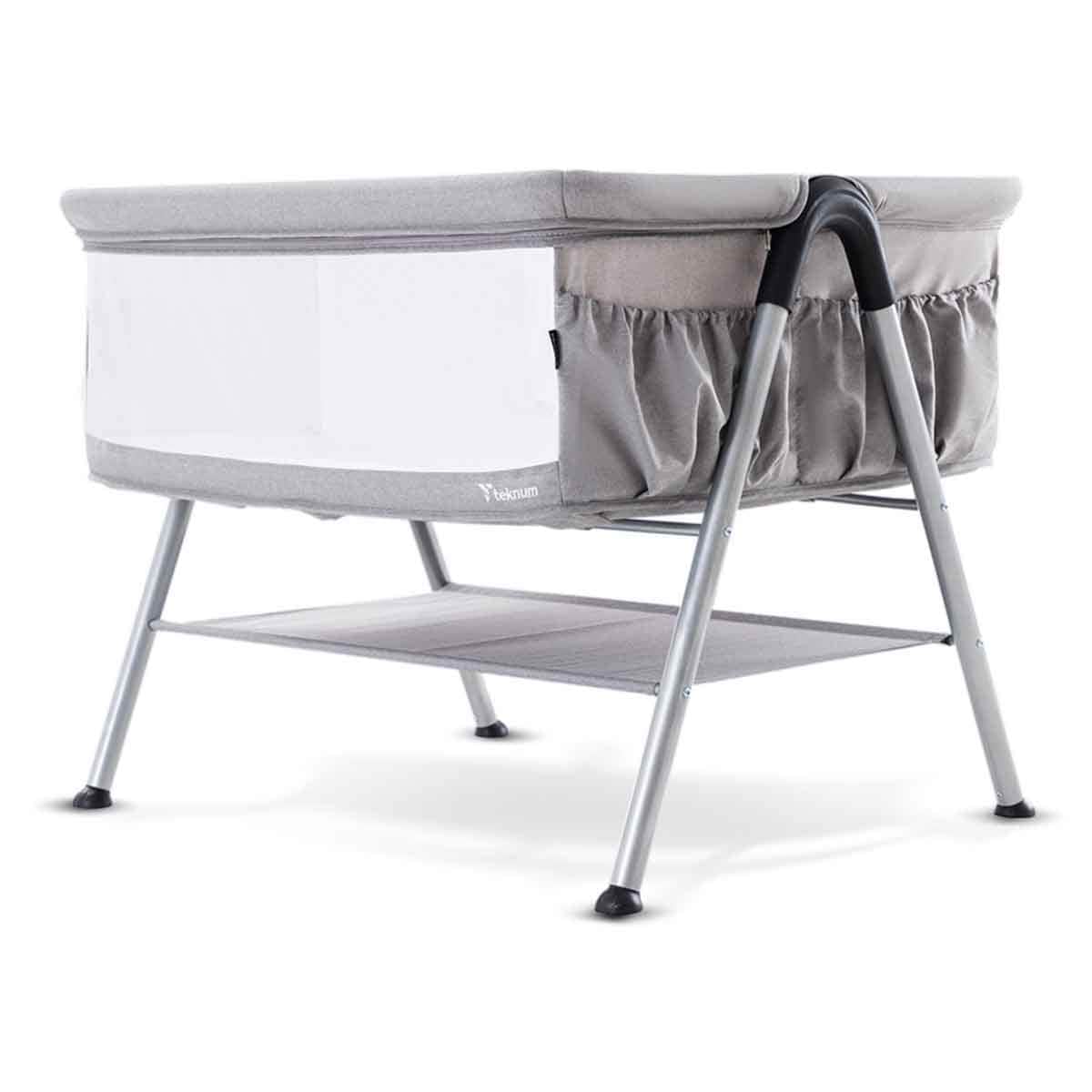 Teknum Fellow 2 Grey Twin Bedside Crib Bassinet Toddler, 0-2 Years