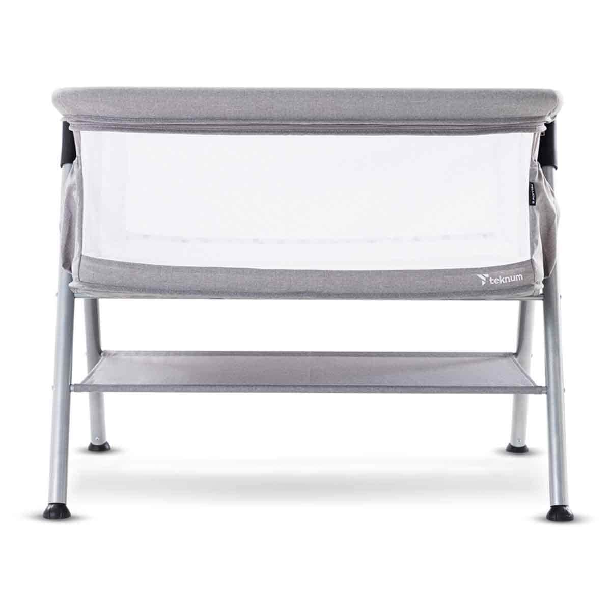 Teknum Fellow 2 Grey Twin Bedside Crib Bassinet Toddler, 0-2 Years
