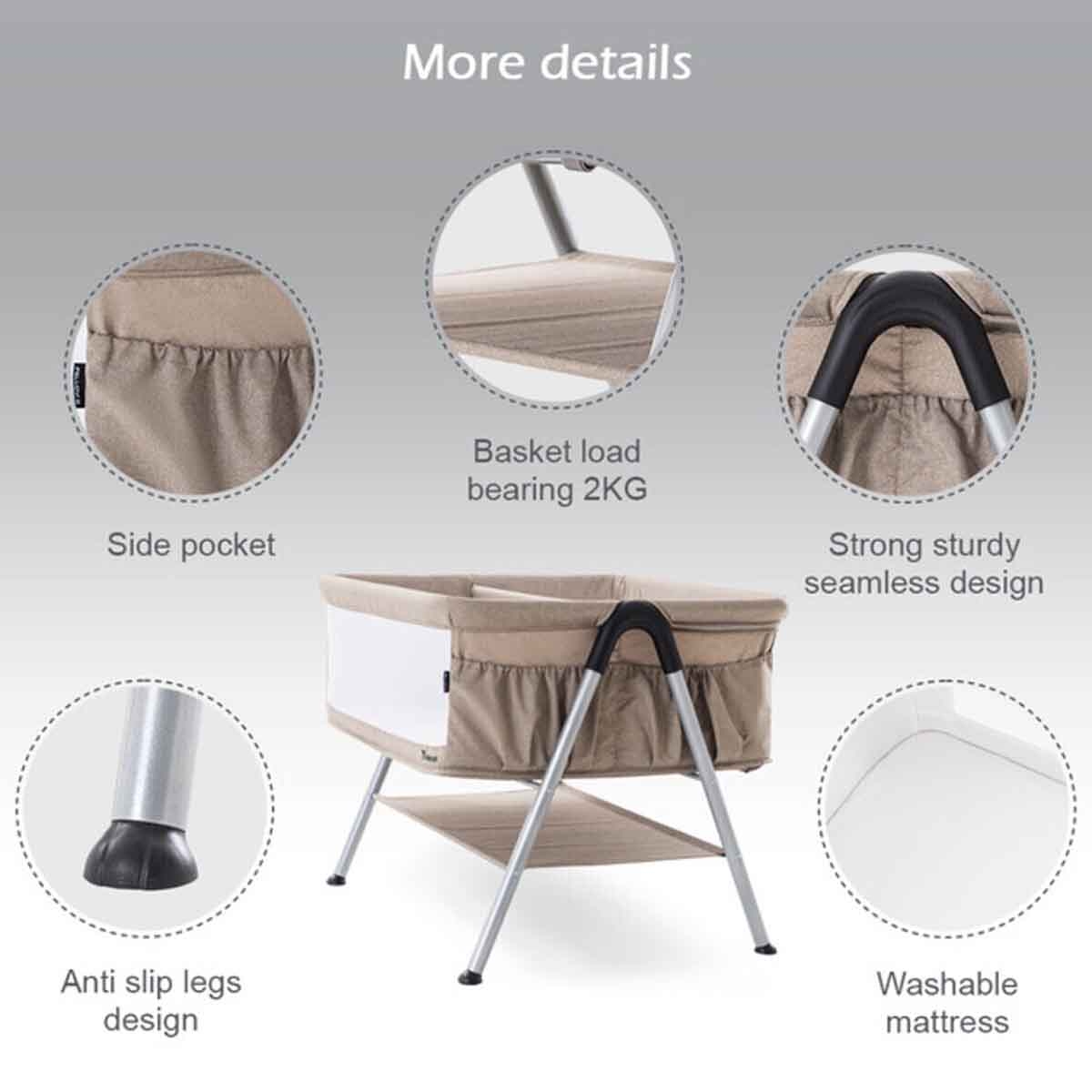 Teknum Fellow 2 Ivory Twin Bedside Crib Bassinet Toddler, 0-2 Years