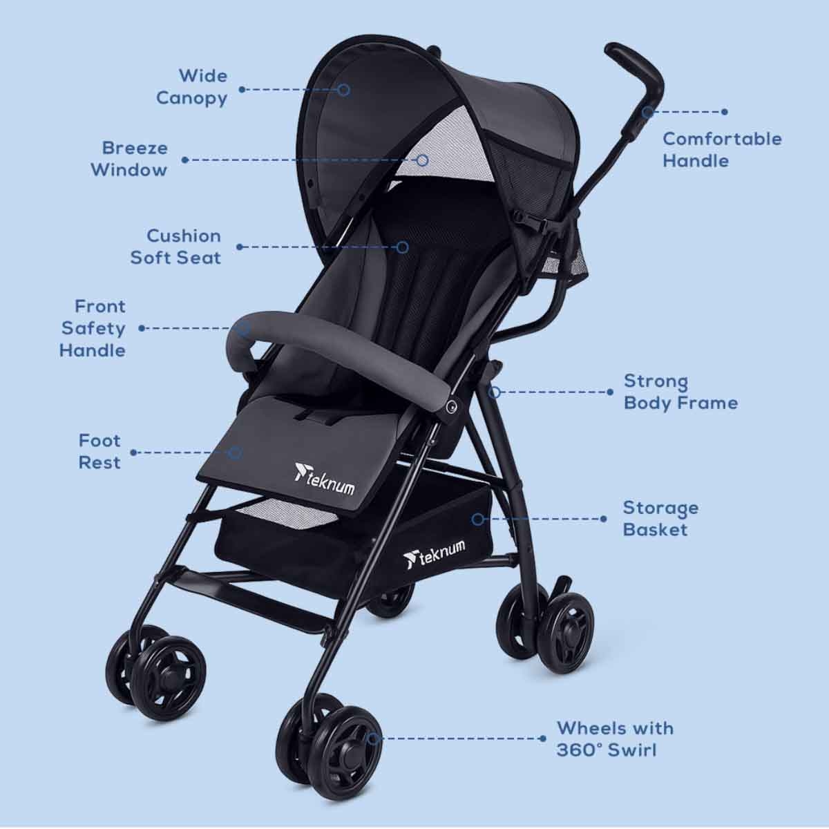 Teknum Graphite Eco Lite Stroller Toddler, 0-2 Years