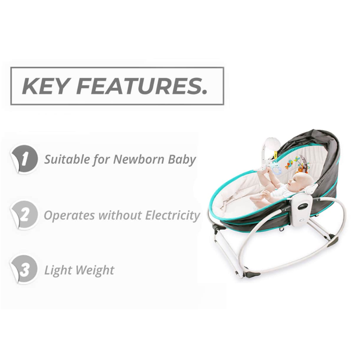 Teknum Green 6 - In - 1 Cozy Rocker Bassinet with Wheels Awning & Mosquito Net Toddler, 0-2 Years