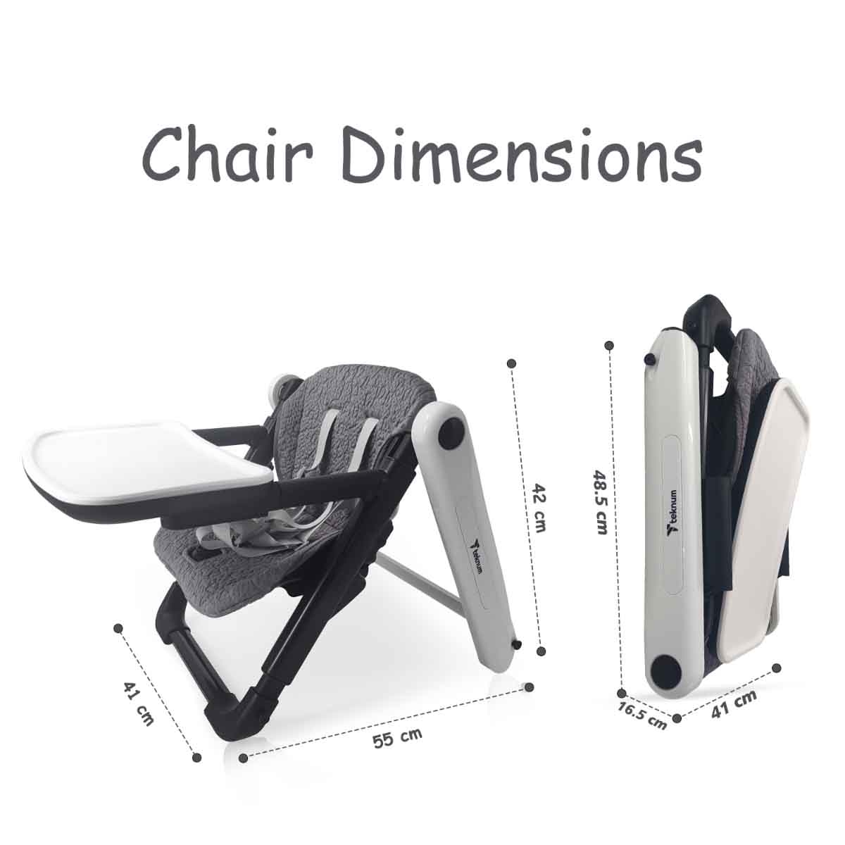 Teknum Grey 3-in-1 Kids Foldable Dining Booster Chair Toddler, 0-2 Years