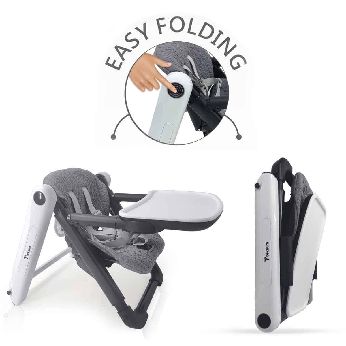 Teknum Grey 3-in-1 Kids Foldable Dining Booster Chair Toddler, 0-2 Years